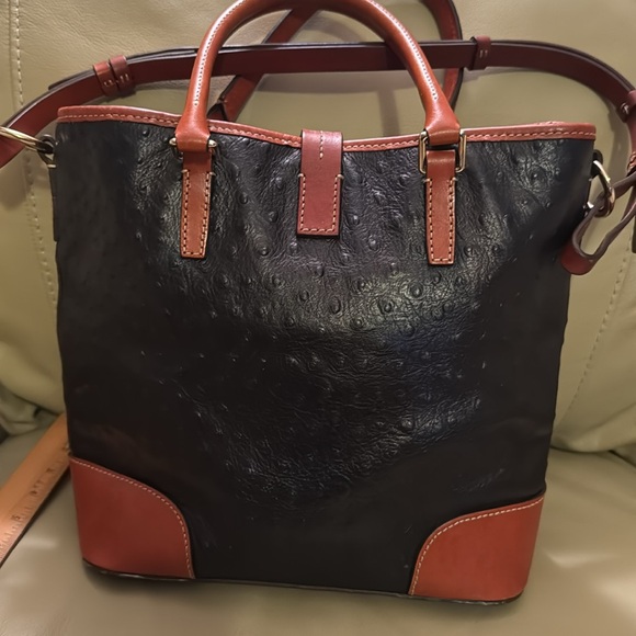 Dooney and Burke textured leather purses, two tone black and brown. - Picture 2 of 6